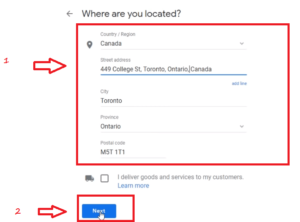 create google my business account: type adress