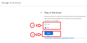 create google my business account: click next