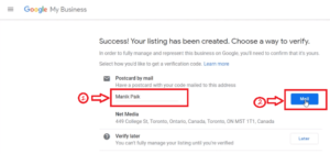 create google my business account: click finish