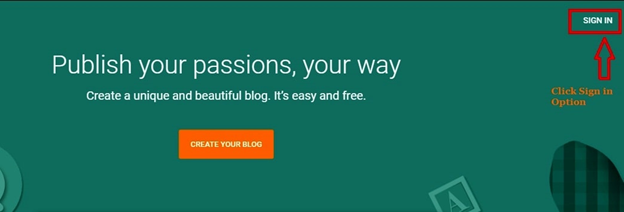 create a new blog - sign in option