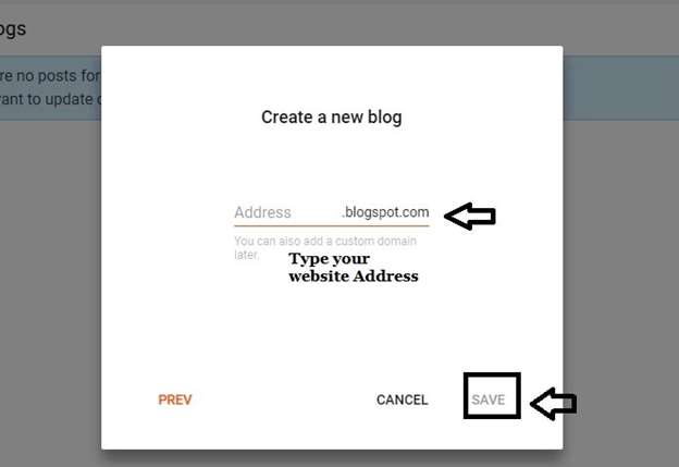 create a new blog - enter blog address